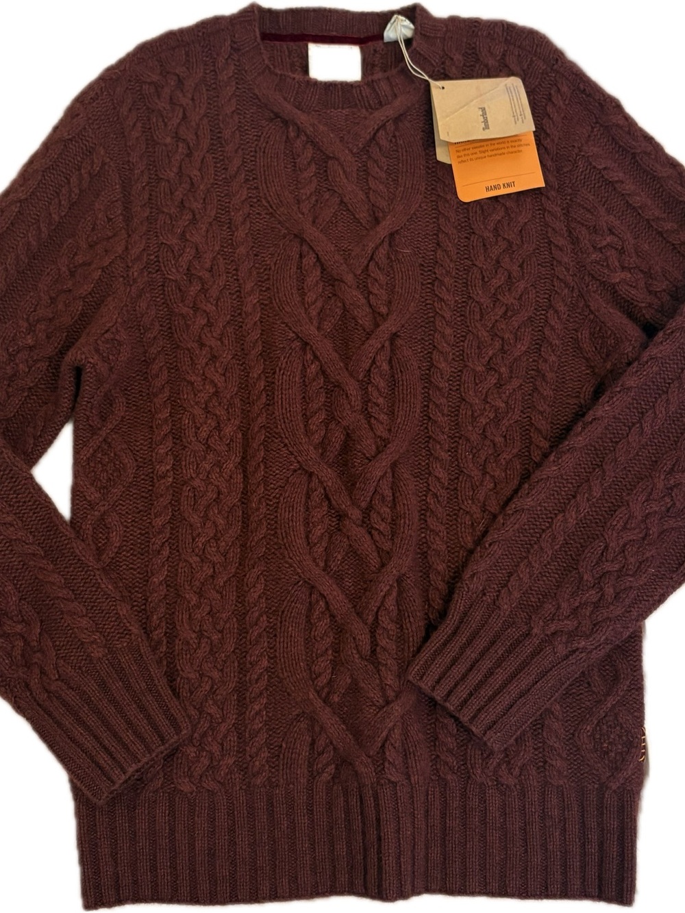 Timberland Men's Burgundy Cable-Knit Crewneck Pullover Sweater - SZ S